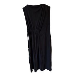 Modern Citizen Sleeveless Pleated Gathered Tie Midi Dress Black Women's Small